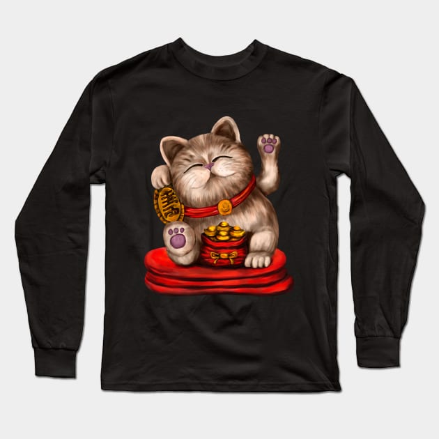 Cute Maneki-neko cat Long Sleeve T-Shirt by Nartissima